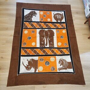 Quilting Craft Fabric Batik Cotton Panel African Animal Safari Themed 82"x60"